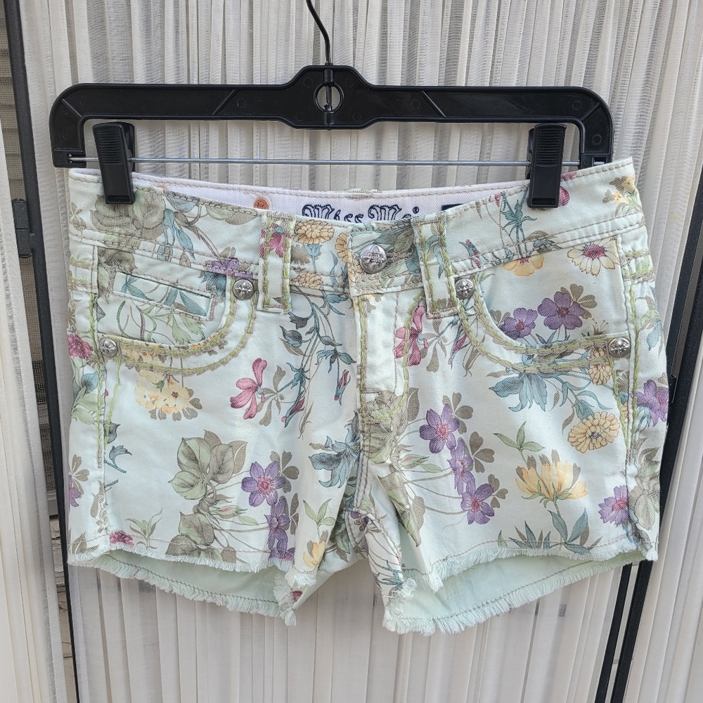 Miss Me Floral Print Jean Shorts - Multicolor